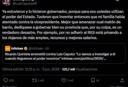Luis Caputo apuntó contra Quintela tras decir que lo iban a investigar: “Mejor que amenazar, dedíquese a gobernar bien”