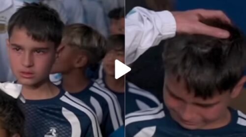 Un nene que acompañaba a la Selección en la entrada a la cancha no pudo contener la emoción: qué hicieron Messi y Dibu Martínez